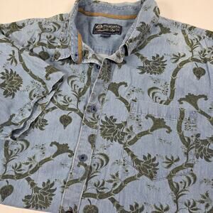 American Rag Button Up Shirt Mens Sz XL Tropical Blue Short Sleeve Floral Print